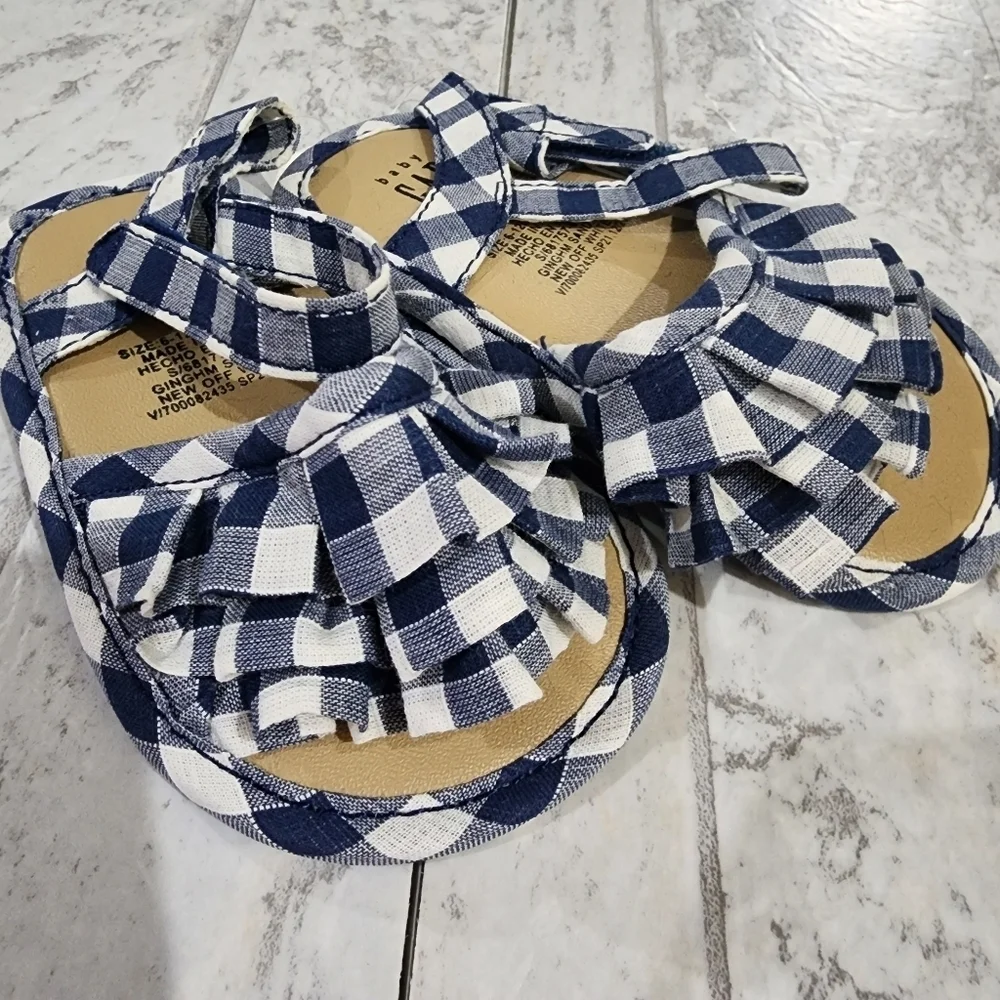 Baby Gap Gingham Navy Blue & White Checkered Kids Sandals Size 3 (6-12 Mo) NWT